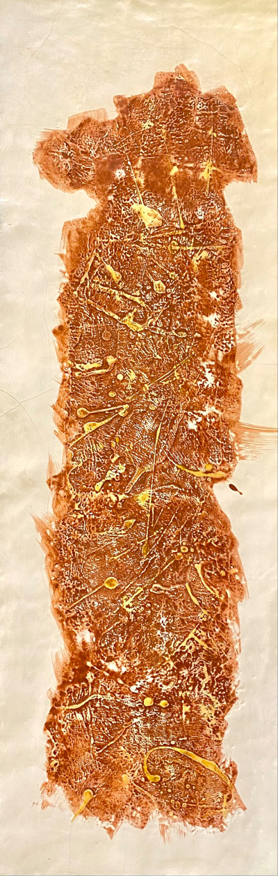 Entwicklung des Goldbild, Ohne Titel 2024 · 46 x 103, in schwarzem, satinierten Holzrahmen gebettet, meist 23 Karat Gold, auch 21 Karat Gold, sowie oxydiertes Silber